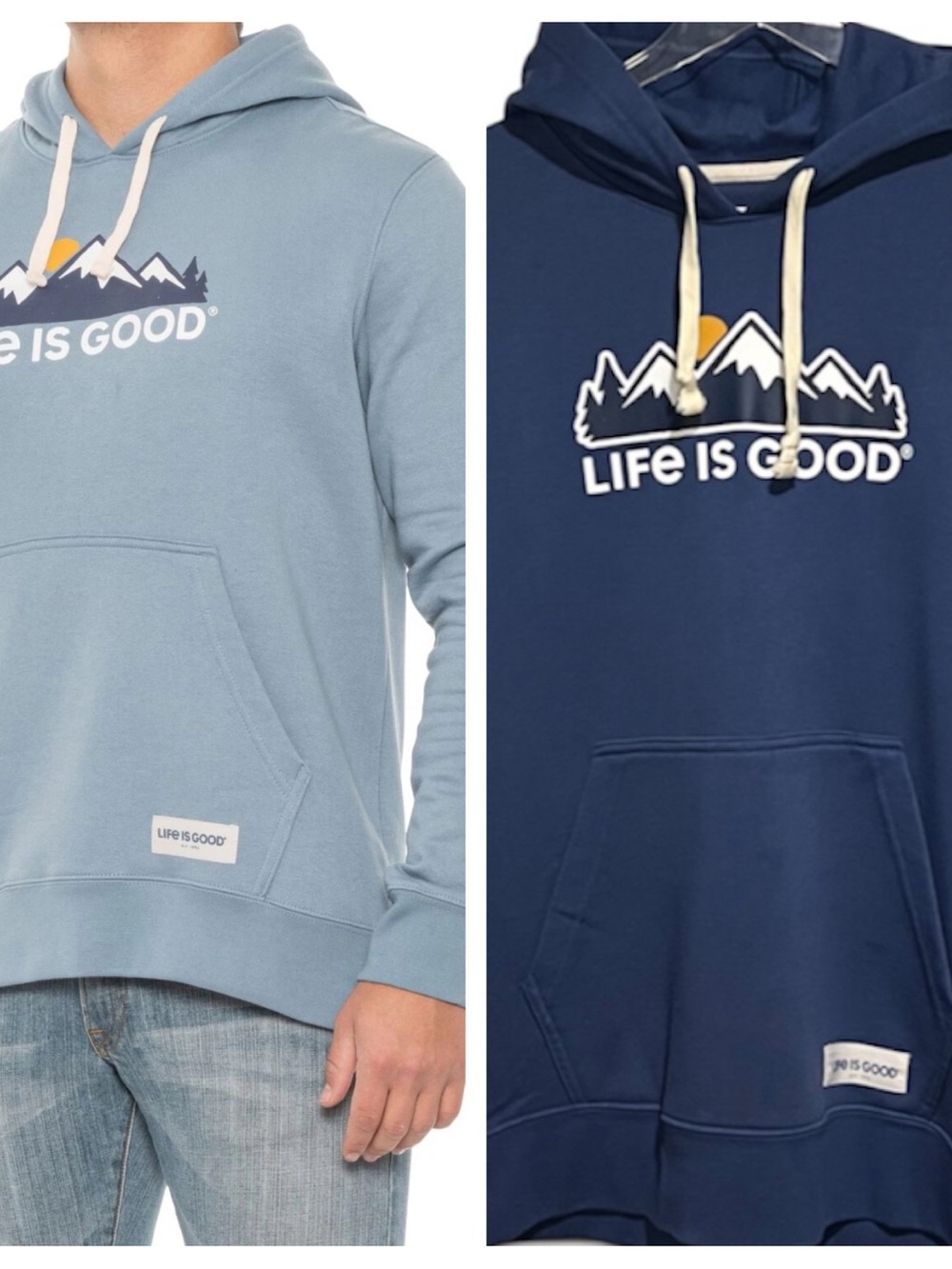 Blue Life Is Good Colorado Mountain Hoodie Sweatshirt Soft Cozy Lightweight NWOT